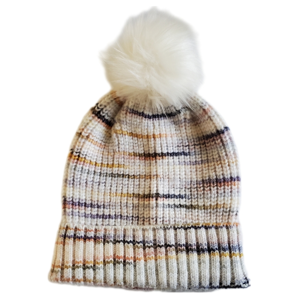 J Crew Factory Pom-Pom Space Dye Knit Beanie One Size Multicolor